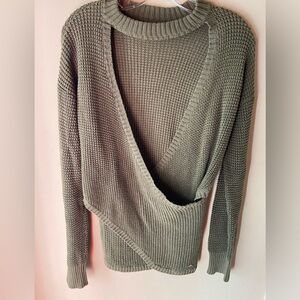 Guess wrap sweater in olive green, size L, cutout neckline 60%cotton/40%acrylic